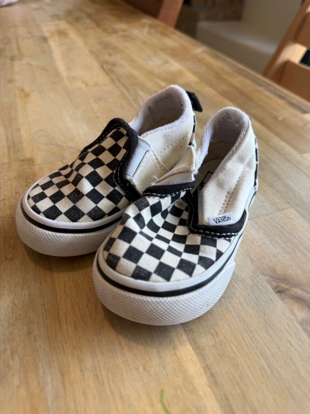 Vans Toddler Slip-On V Checkerboard Shoes 5 Black White